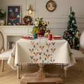 Kerstmis tafelkleed rechthoekig met rendier jacquard en witte pompon rand voor de feestdagen - 140x260 / Beige Rendierkop Met Witte Pompons