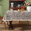 Vintage floral bird jacquard tablecloth with elegant cream tassels for rectangular tables - Woven Magpie With Dense Tassels / 60*60cm