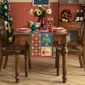 Christmas jacquard table runner with festive patterns and red pompom tassel decorations - Brown Snowflake With Red Balls