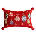 Federa per cuscino natalizio rosso jacquard con motivi a maglia e pompon decorativi - 30x50 Federa (Solo Federa) / Base Rossa Palla di Natale