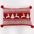 Federa cuscino lombare rosso di Natale con renna jacquard bianca e pompon rossi - Renna Base Rossa