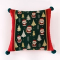 Fodera per cuscino natalizio in jacquard rosso e verde con ricami di Babbo Natale - Verde Babbo Natale