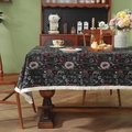 American retro floral tablecloth with fringe tassels in dark jacquard cotton polyester - Black Floral + Dense Tassels / 60*60cm