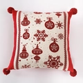 Federa natalizia con fiocchi di neve rossi e pompon su tessuto jacquard - Rosso con fiocco di neve