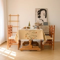 Cream jacquard tablecloth with floral embroidery and bohemian tassels on a wooden table - Yellow Base Single Flower With Tassels