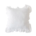 White French romantic cotton ruffle pillowcase with elegant floral embroidery patterns - 3D Petal Flower With Ruffles