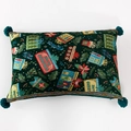 Federa per cuscino lombare natalizio verde scuro con motivi jacquard festivi - Scatola Regalo Base Verde