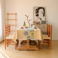 Floral tassel tablecloth in beige with blue daisy pattern for rectangular dining tables - Yellow Base Blue Daisy With Tassels