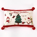 Fodera per cuscino lombare Merry Christmas con pompon rossi e motivi natalizi - Pupazzo di Neve Griglia Rossa