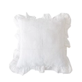 White cotton pillowcase with floral embroidery and elegant romantic ruffle edges - White Square Pattern With Ruffles