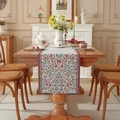Vintage William Morris style floral jacquard table runner in red and green for home decor - 35*140cm / Floral Pattern With Red Piping