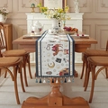 Ivory table runner with Middle Eastern camel and star patterns featuring blue tassels - 35x120 / Navy Camel + Navy Tassels (Hand Wash Only)