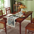 Ethnic bohemian table runner with jacquard pattern and fringes on dark wooden table - 33*140cm / Ethnic Pattern with Dense Tassel