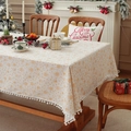Christmas tablecloth with gold bells and snowflake prints featuring white pom-pom tassels - Beige Bronzing Bell with White Pom Poms