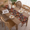 Vintage floral table runner with colorful jacquard patterns and tassels on wooden table - 33x350cm / Black Colorful Floral (Black Base Colorful Flowers With Red Tassels)