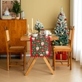 Camino de mesa navideño con Papá Noel y adornos de pompones rojos para decoración hogar - 35*140cm / Caja de Muñeco de Nieve con Pompones Rojos