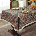 Bohemian mandala jacquard tablecloth with thick tassels in vintage red and green tones - Yarn-dyed Small Irregular Shape + Dense Tassels / 60*60cm