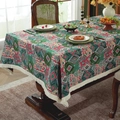 Ethnic geometric pattern tablecloth with white tassel edge on rectangular dining table - Abstract Green with Dense Tassel / 60*60cm