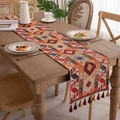 Bohemian woven table runner with colorful tassels and geometric ethnic patterns - 33x45cm / Light Geometric With Red Tassels
