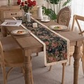 Navy blue retro floral table runner with tassel trim on vintage wooden table - 33x45cm / Floral Black With Dense Tassels