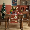 Christmas snowman table runner with red tassels and Merry Christmas jacquard text - Brown Big Snowman With Red Balls