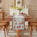 Runner da tavola jacquard con motivi di castelli rosa e paesaggi architettonici arabi - 35X140cm / Cartoon House (Hemmed Ends)