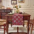 Chemin de table jacquard floral rouge foncé avec des glands blancs élégants - Set de Table 33x42cm / Rouge avec Nouveaux Glands