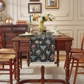 Chemin de table rétro en jacquard fleuri avec glands de couleur noire - Set de Table 33x42cm / Noir avec Nouveaux Glands
