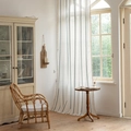 Polyester curtains in cream white with blue chain embroidery and tassel fringes - 132x45cm / White Green