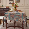 Bohemian patchwork tablecloth with geometric floral patterns in teal and burgundy red - 60*60cm / Yarn-dyed Blue Patchwork