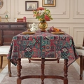 Bohemian retro jacquard tablecloth with ethnic geometric patterns in dark red and teal - 60*60cm / Yarn-dyed Dark Ethnic