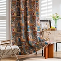 Bohemian gordijn met geometrisch patchwork en witte kwastjes voor de slaapkamer - 150*100 (Breedte*Hoogte) / Blauwe Patchwork Met Franje (Staaftas)