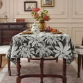 Retro Bohemian tablecloth with dark green tropical leaves on textured cotton fabric - Yarn-dyed Dark Green Palm Tree