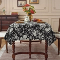 Bohemian floral jacquard tablecloth with vintage black and white flower pattern - Yarn-dyed Black Floral