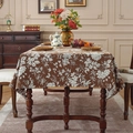 Vintage bohemian jacquard tablecloth featuring brown and white floral geometric patterns - Yarn-dyed Coffee Floral