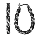 Detailed close-up of S925 sterling silver black twisted rope earrings with sparkling zircon - Black Twisted Rhinestone Style (YIE218)