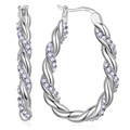 Elegant S925 sterling silver twist hoop earrings featuring purple zircon stones - Silver Purple Rhinestone Style (YIE218-AVT)