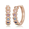 Rainbow heart huggie earrings in rose gold with colorful cubic zirconia stones - Rose Gold Multicolored Heart Style (YIE229-C)