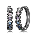 Black gold hoop earrings with multi-color heart-shaped cubic zirconia gemstones - Black Gold Multicolored Heart Style (YIE229-D)