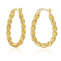 Polished S925 sterling silver twisted gold hoop earrings for women in a luxury mirror finish - Bright Gold Twisted Style (YIE218-B)