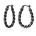 S925 sterling silver twisted rope hoop earrings in polished gunmetal black finish - Gun Black Electroplated Twisted Style (YIE218-D)