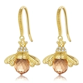 Golden bee drop earrings featuring champagne gemstones and clear crystal accents - Champagne Gold Bee Style (YIE230-B)