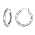 Polished S925 sterling silver chunky hoop earrings for women with mirror finish - Silver Thick Hoop Style (YIE232-A)