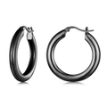 Classic 925 sterling silver hoop earrings with a sleek black electroplated finish - Black Thick Hoop Style (YIE232-D)
