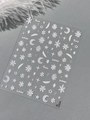 3D embossed white snowflake and feather nail stickers for winter themed nail art - Shell Luster Snowflake Feather Style (YT7571Te)