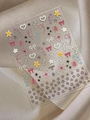 Self-adhesive nail art sticker YT7604 with stars, pink bows and silver hearts - Silver Stamping YT7604Si