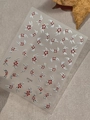 Silberne geprägte Blumen-Nagelaufkleber mit roten Zentren auf warmem beige Hintergrund - Silberprägung (YT7342Si)