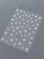 5D embossed white snowflake nail stickers YT7435 with snow crystal and star patterns - Embossed Style (YT7435)