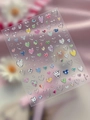 3D heart nail stickers YT7130 with silver metallic outlines and colorful plaid textures - Silver Hot Stamping (YT7130Si)