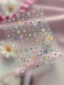 Y2K style heart nail art sticker YT7131 with silver foil and colorful plaid patterns - Gold Hot Stamping (YT7131Me)